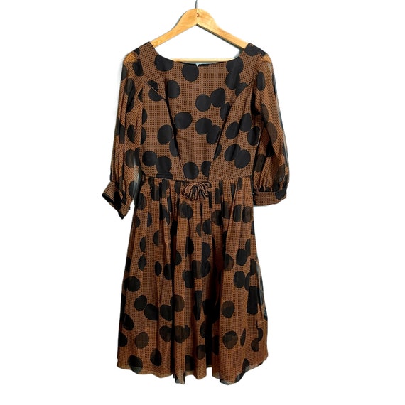 1960s vintage brown and black polka dot dress - s… - image 6