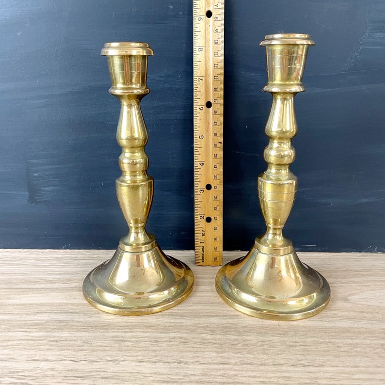 Heavy brass candlestick pair 8 vintage brass image 7