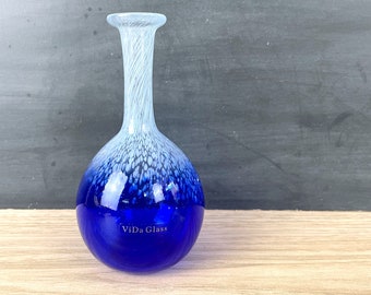 Norwegian cobalt sky blue blown glass bud vase by ViDa Glass