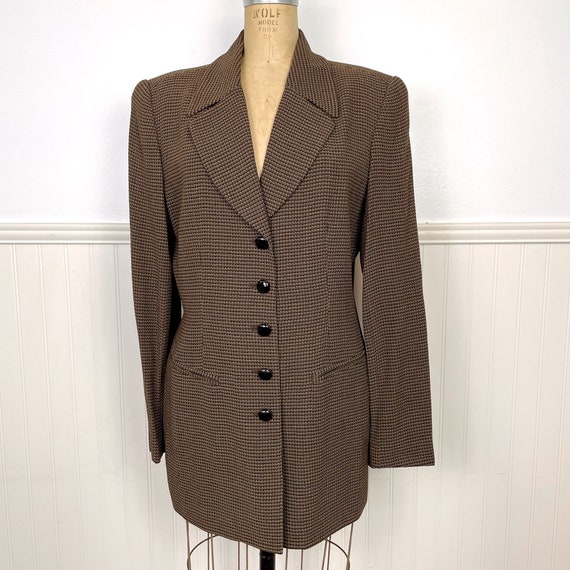 1980s Dana Buchman brown checked jacket - size me… - image 1