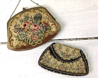 Petit point handbags - set of 2 - vintage small evening accessory