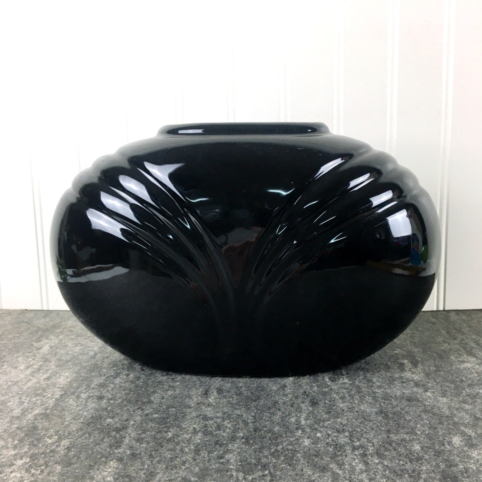 Black ceramic oval vase 1980s vintage decor Etsy