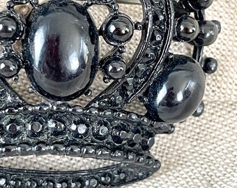 Broche Rétro Flèche Avec Cabochon Noir - Style Années 50/60 - Or Et Argent - Vintage En Bon état