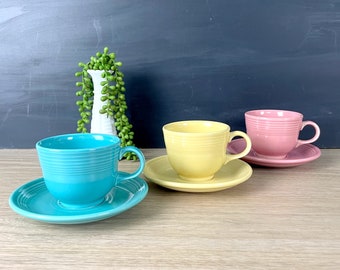 Fiestaware ribbed cups and saucers - set of 3 - 1990s vintage