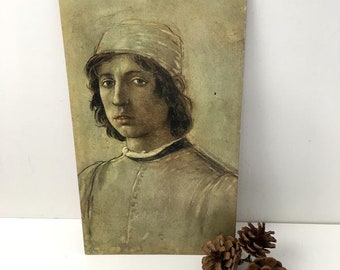 Vintage Florentine style print of a boy - board mounted art from Instituto Fotocromo Italiano