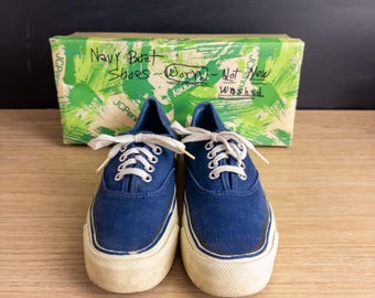 Vintage 1970s JC Penney Blue Canvas Boat Shoes - Vintage Women's Sneakers - in Box - Size 7S/7AA