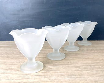 Indiana Glass frosted ruffle top ice cream cup - set of 4