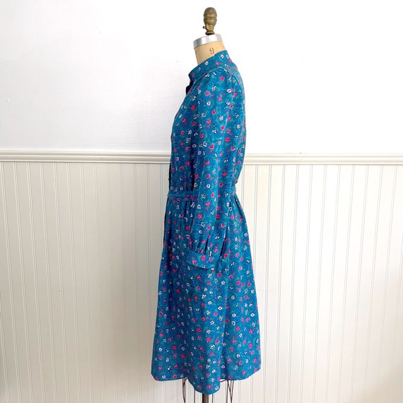 talbots blue dress Vintage 70s Teal Ditsy Floral - Puff Sleeve - Belted flare silhouette with on festival24repurpose Cute Black And White Color:ORANGE RED