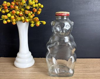 Vintage 1950s Snow Crest Beverages Bear Bottle Bank - Salem MA - Figural Glass 7"