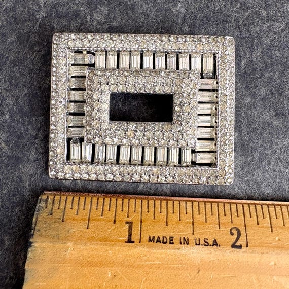 Art Deco style silvertone rectangular rhinestone … - image 6