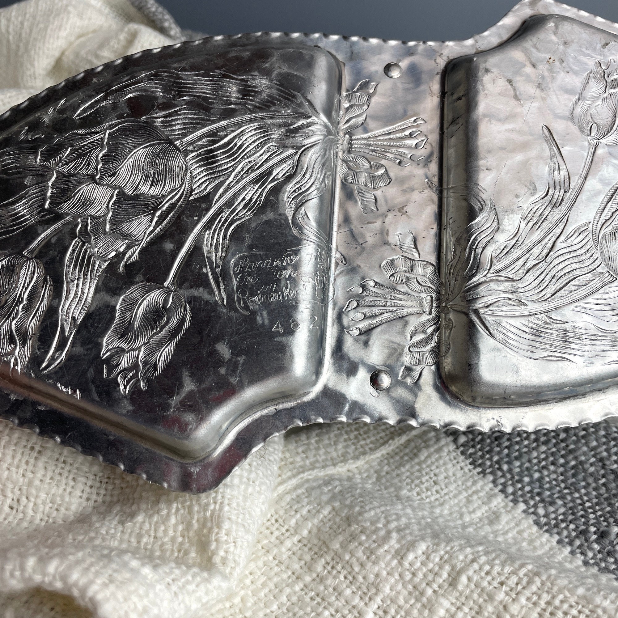 Rodney Kent Hammered Aluminum Server With Tulip Pattern #462 - 1950s ...