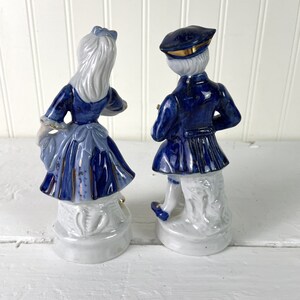 Regency couple porcelain figurines in blue, white and gold vintage romantic decor image 5