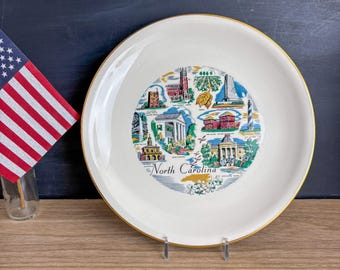 Vintage 1960s North Carolina state souvenir decorative plate - road trip decor