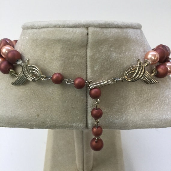 Cocoa, peach and crystal double strand necklace -… - image 3