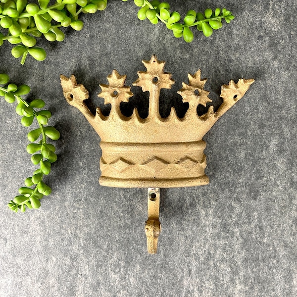 Cast metal crown wall hook - vintage royal decor