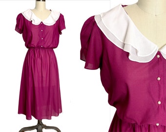 1970s plum purple day dress by Oops California - size small