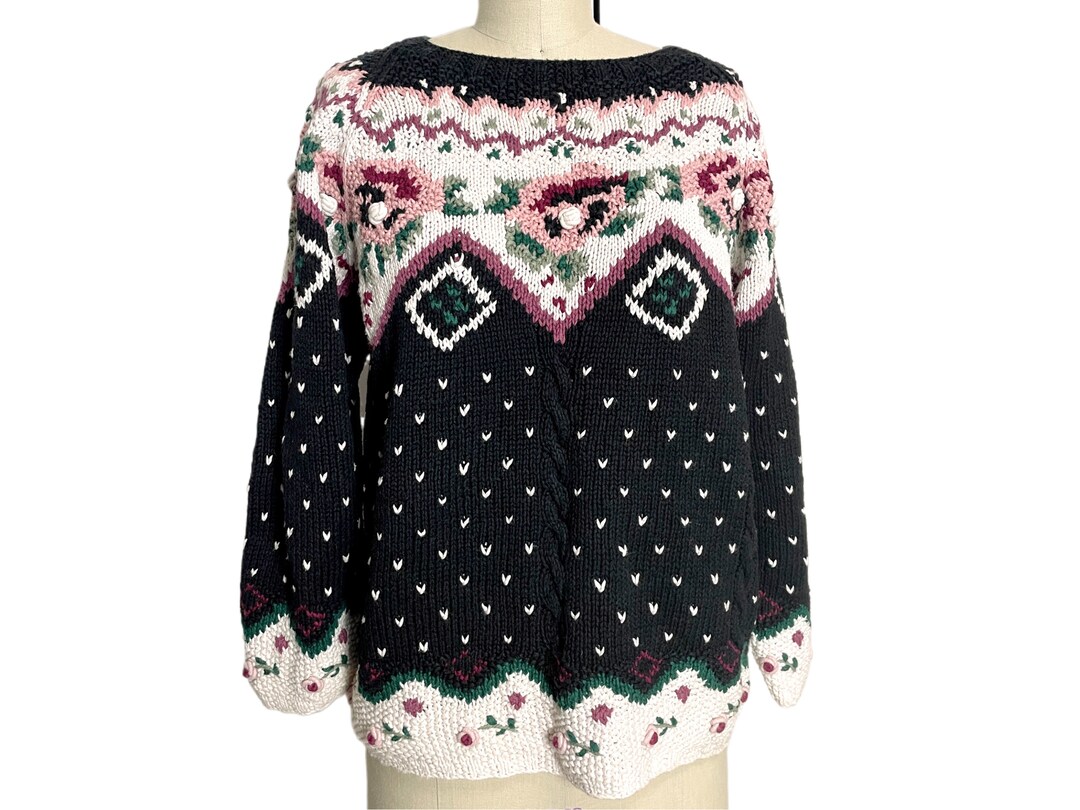 90s Jennifer Reed Cottagecore Floral Pullover Sweater - Size Large - Etsy