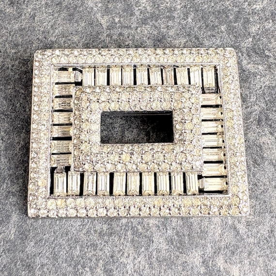 Art Deco style silvertone rectangular rhinestone … - image 2