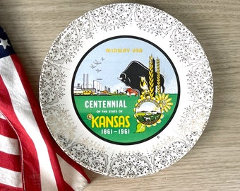 Kansas Centennial souvenir plate - 1960s road trip souvenir