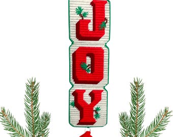 JOY plastic canvas stitched door hanger or wall decor - 1980s vintage