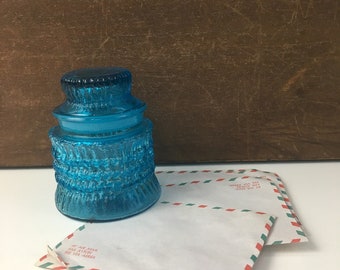 Aqua blue glass apothecary jar - small canister storage - 1960s