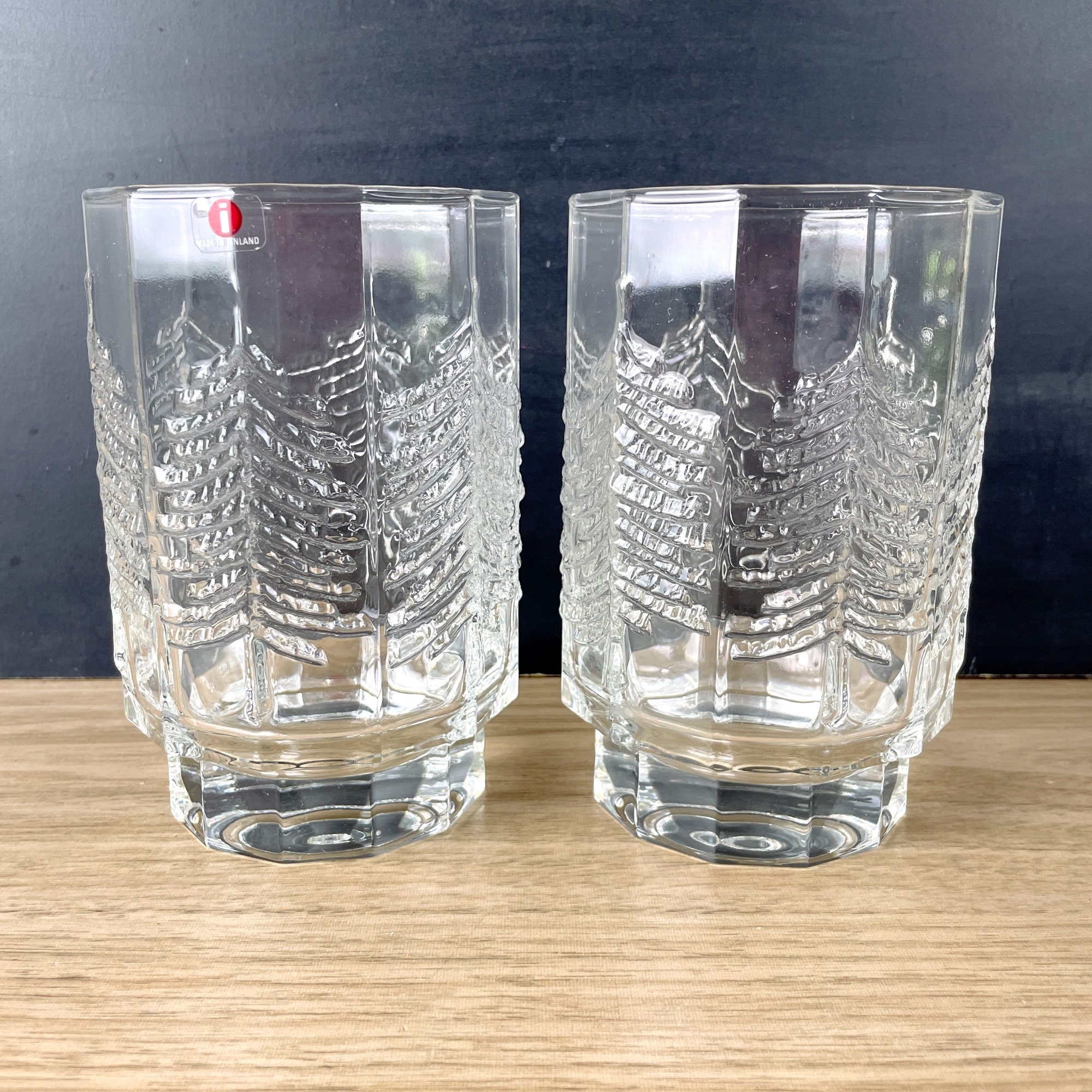 Iittala Kuusi spruce tree large glass votive holders - a pair