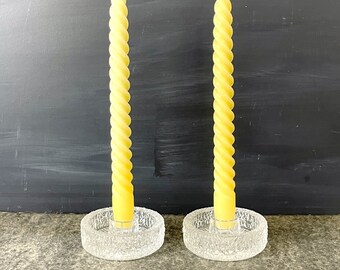 Ice-textured taper candle holder pair - 1980s vintage