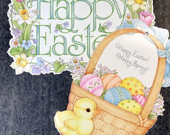 Hallmark Happy Easter sign and Easter basket die cut - 1980s vintage