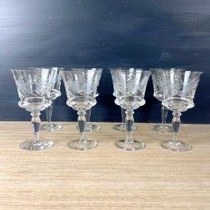 Mid century floral cut wine glasses set of 8 vintage barware image 2