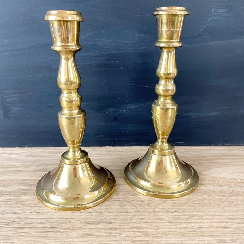 Heavy brass candlestick pair 8 vintage brass image 3