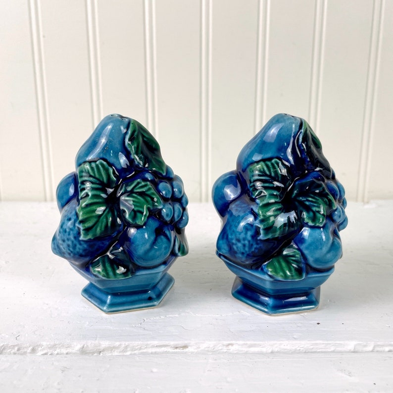 Inarco Blue Mood Indigo fruit bowl salt and pepper shakers vintage 1960s tableware image 3