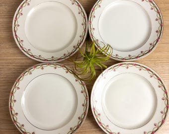 Antique A. Lanternier and Cie Limoges France Side Plates - Set of 4 - Pink Rose Garland