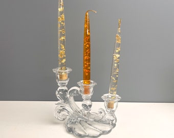 Cambridge Glass Caprice triple candlestick - 1940s vintage