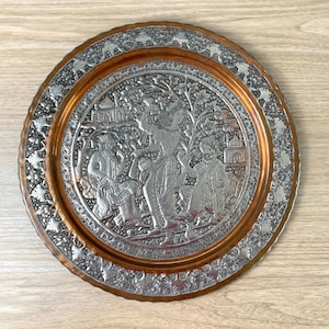 Indian copper repoussé charger decorative 1970s wall art image 1