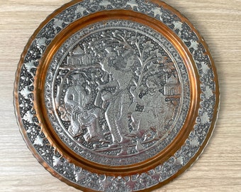 Indian copper repoussé charger - decorative 1970s wall art