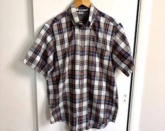 vintage Y2K CF Hathaway Biddeford Popeline À Carreaux Chemise Homme M Manches Courtes Bouton