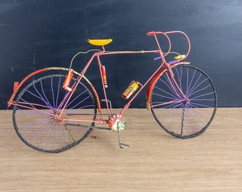 African Folk Art Bicycle Sculpture - Recycled Upcycled Metal and Wire - 15"