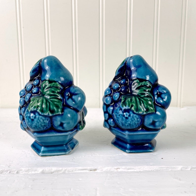 Inarco Blue Mood Indigo fruit bowl salt and pepper shakers vintage 1960s tableware image 1