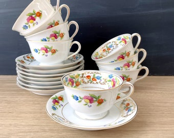 Noritake gilt and floral teacups and saucers - set of 8 - vintage tableware