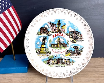 Kansas souvenir plate – “The Sunflower State” mid century collectible decor