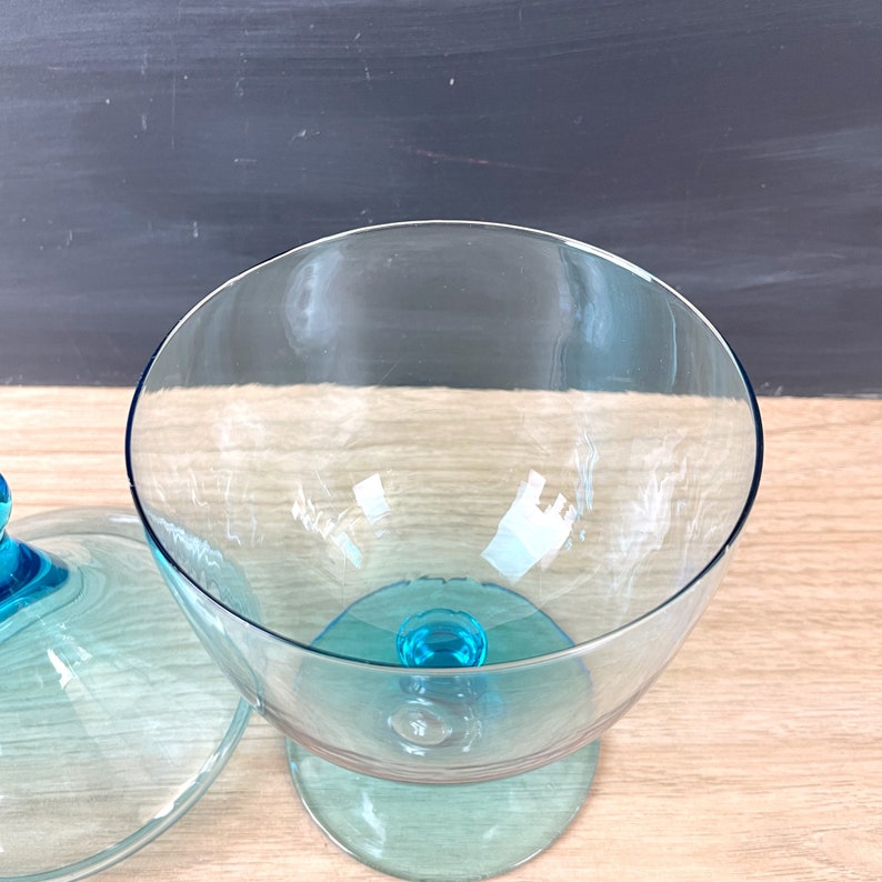 Azure blue glass covered candy dish 1960s vintage image 4