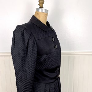 1980s vintage quilted black button-front dress / size S image 7