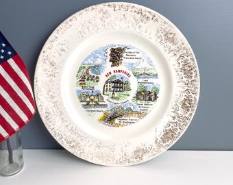 New Hampshire state souvenir plate - shabby vintage 1960s road trip souvenir