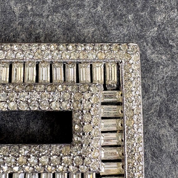 Art Deco style silvertone rectangular rhinestone … - image 3
