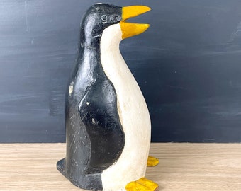 Carved and painted folk art penguin - vintage decor