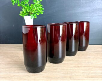Gobelets plats Mid-Century Anchor Hocking Newport Royal Ruby vintage – lot de 4, 12 oz
