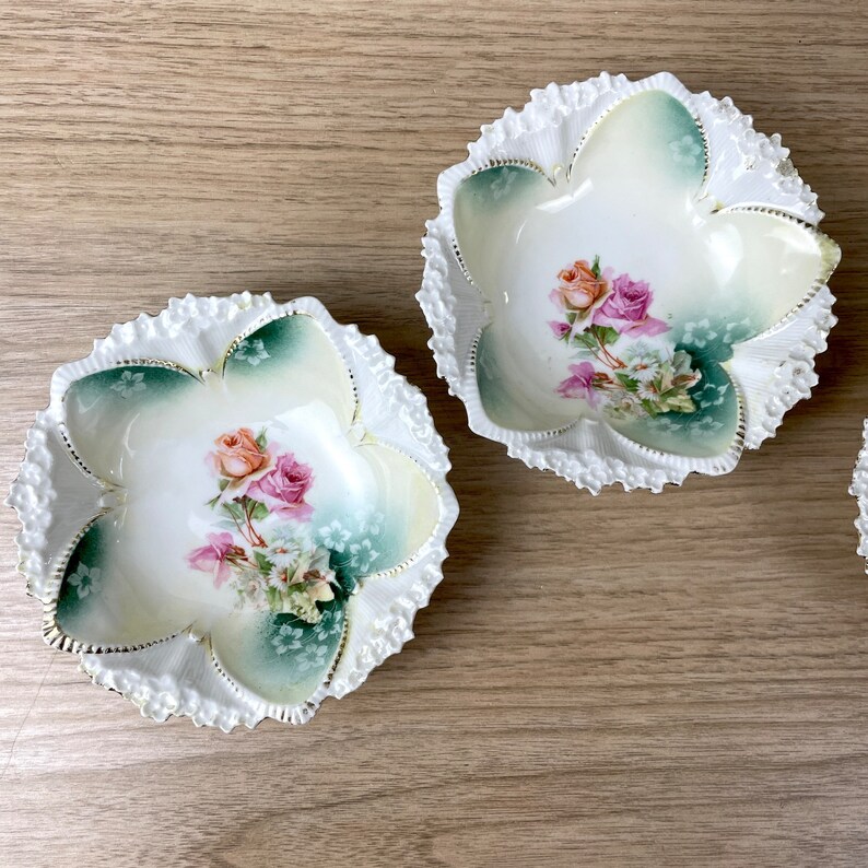 R.S. Prussia roses and daisies berry bowl set of 5 antique serving pieces image 5