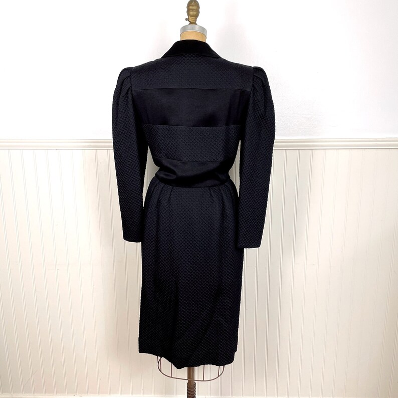 1980s vintage quilted black button-front dress / size S image 4