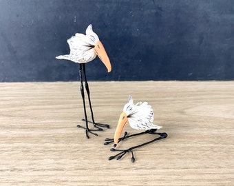 Miniature artisan made birds with long leg - 1980s vintage