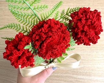 Bouquet d'oeillets au crochet sur des pics floraux - décoration vintage faite main